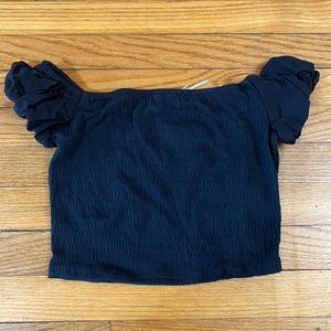 Kimchi Blue Ribbed off-the shoulder black cropped top